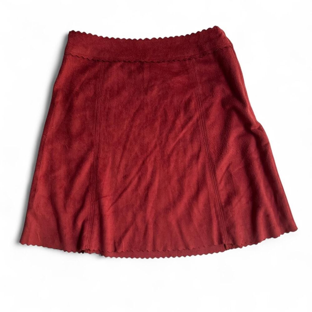 Altar'd State S Red Faux Suede Scalloped Hem Mini Skirt A-Line Stretch Womens